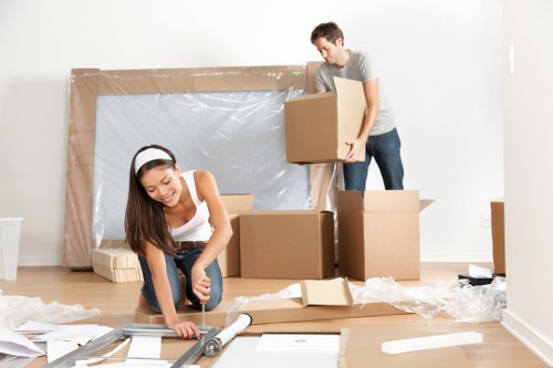 Office removals team preparing equipment for a move in Ham