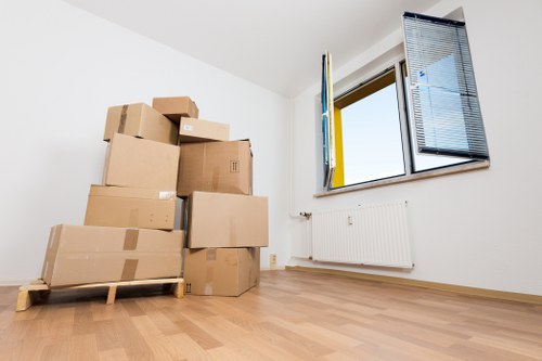 Office relocation materials and equipment organised for a commercial move