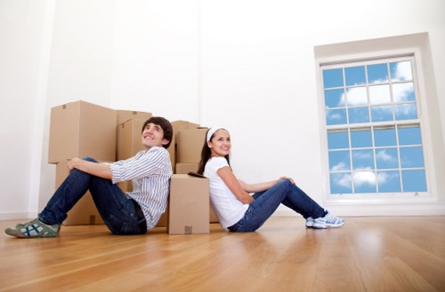 Packed boxes and household items inside a removals van